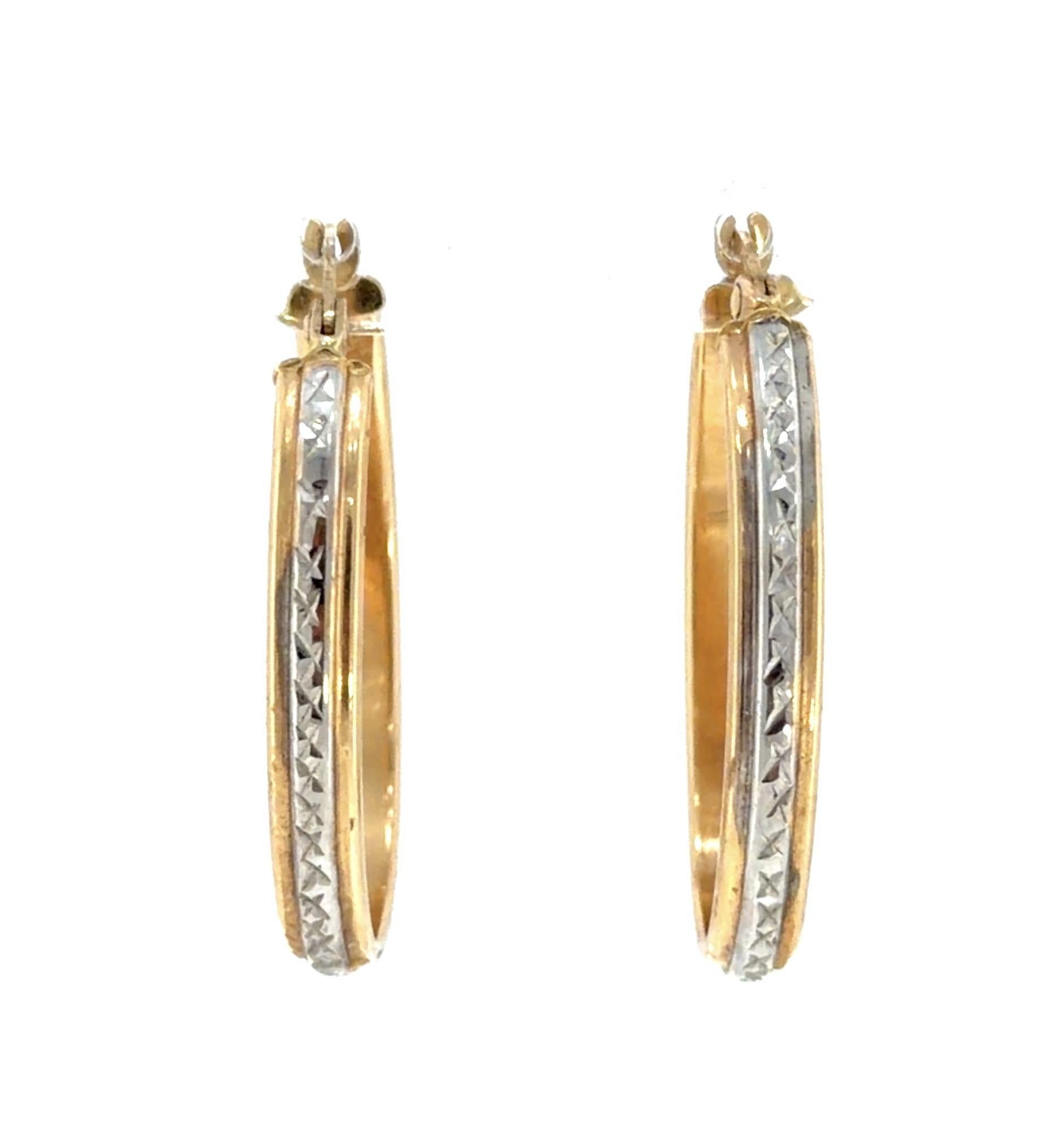 14KY Two Tone Gold Hoop Estate Earrings 3.10g 1.25"