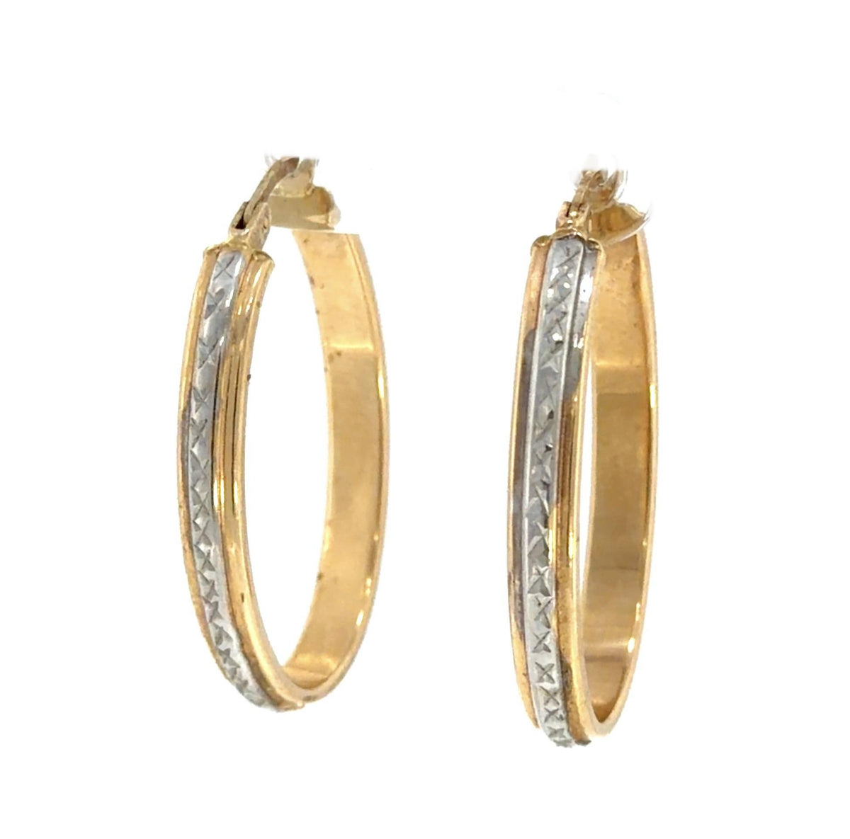 14KY Two Tone Gold Hoop Estate Earrings 3.10g 1.25"