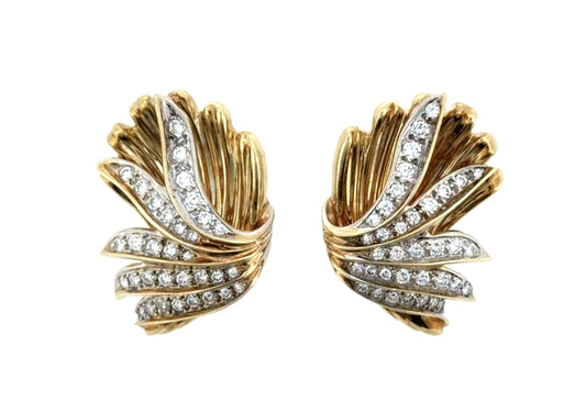 Original 2.20ct Diamond 14KY Gold Spray Ear Clip Earrings (Vintage 1980s) 21g