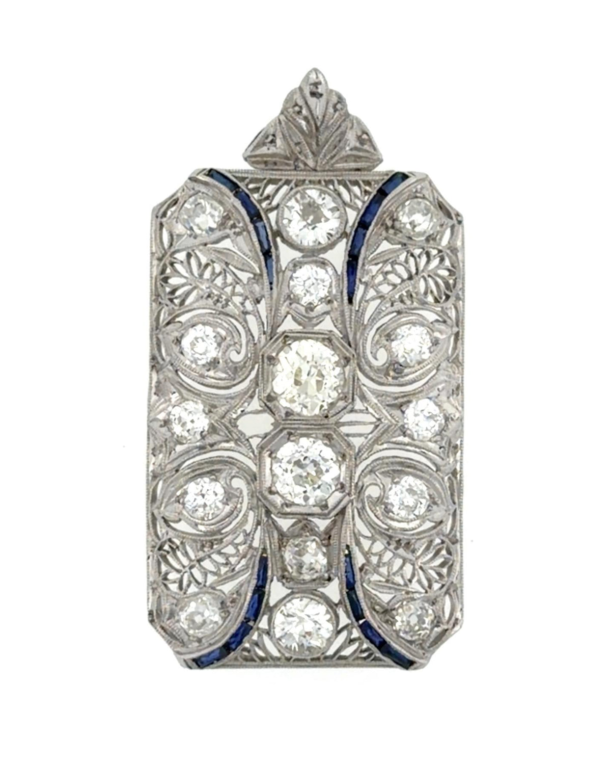 Original Art Deco 2ct (Two Center Euro Diamond) 2.50ct SD Platinum Pendant 1920s