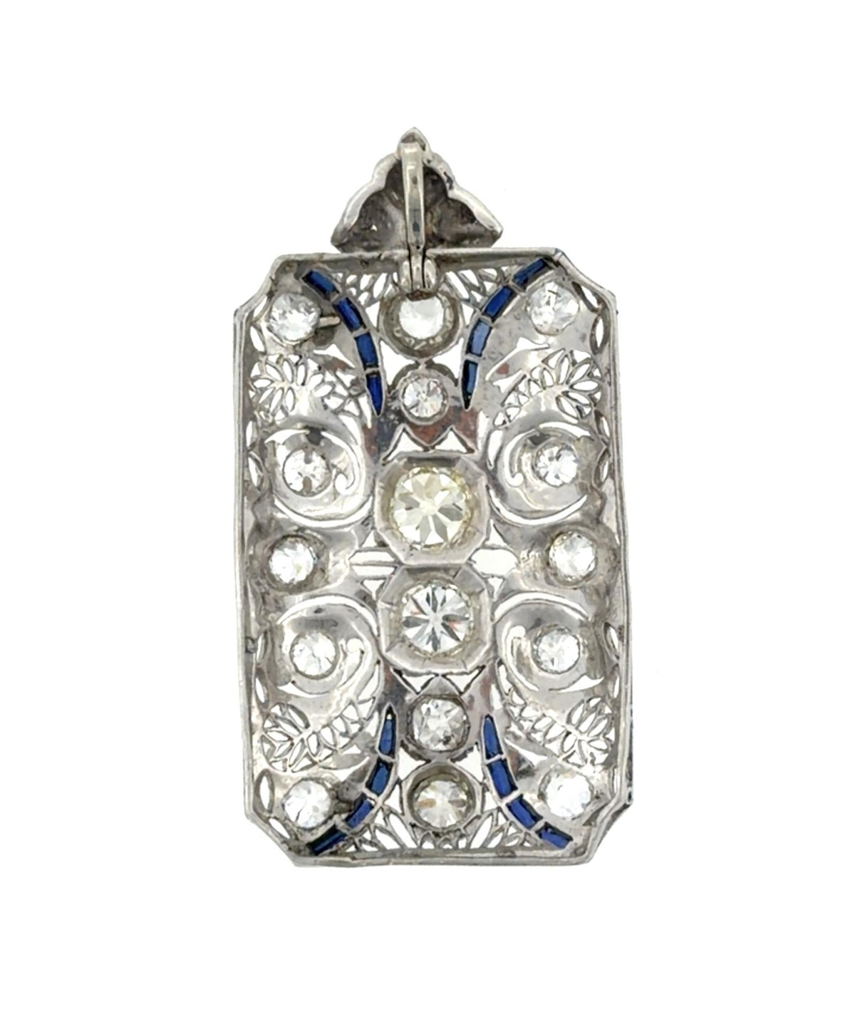 Original Art Deco 2ct (Two Center Euro Diamond) 2.50ct SD Platinum Pendant 1920s