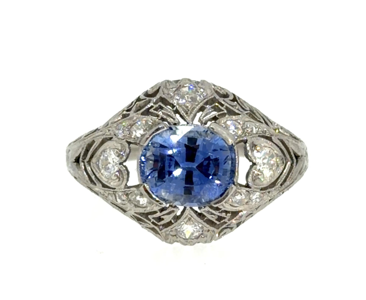 1.75ct Oval Cornflower Blue Sapphire Platinum Handmade Ring .73ct Euro Dia
