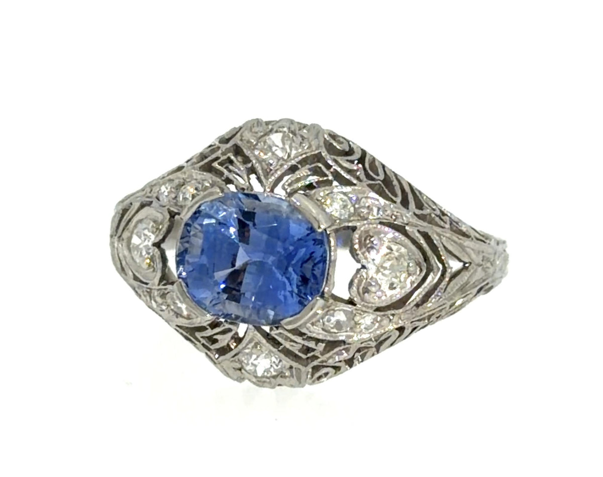 1.75ct Oval Cornflower Blue Sapphire Platinum Handmade Ring .73ct Euro Dia