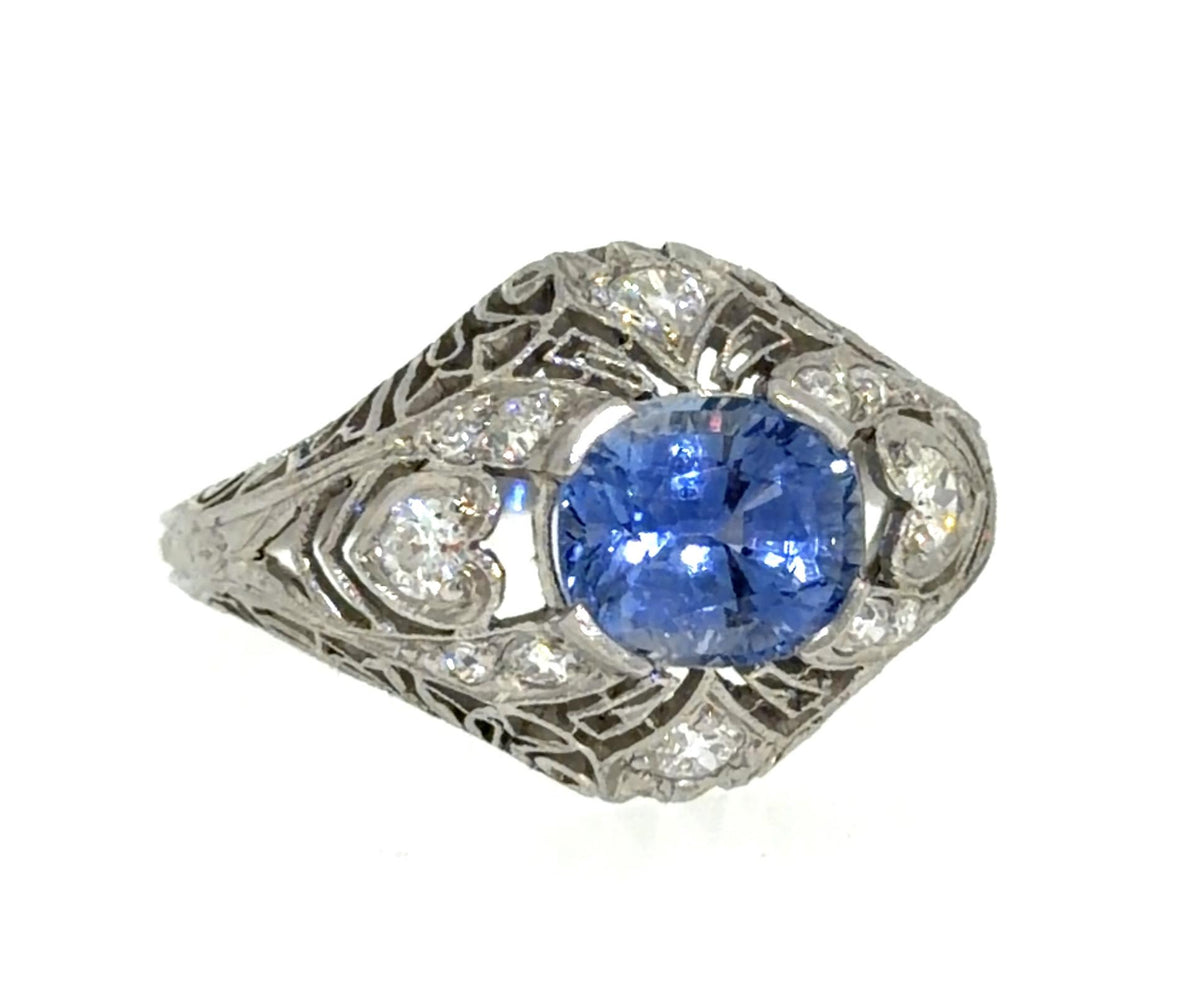 1.75ct Oval Cornflower Blue Sapphire Platinum Handmade Ring .73ct Euro Dia