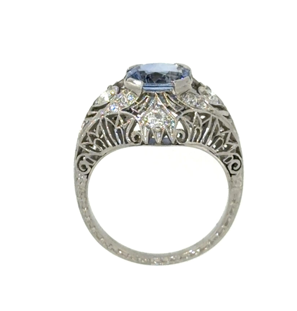 1.75ct Oval Cornflower Blue Sapphire Platinum Handmade Ring .73ct Euro Dia