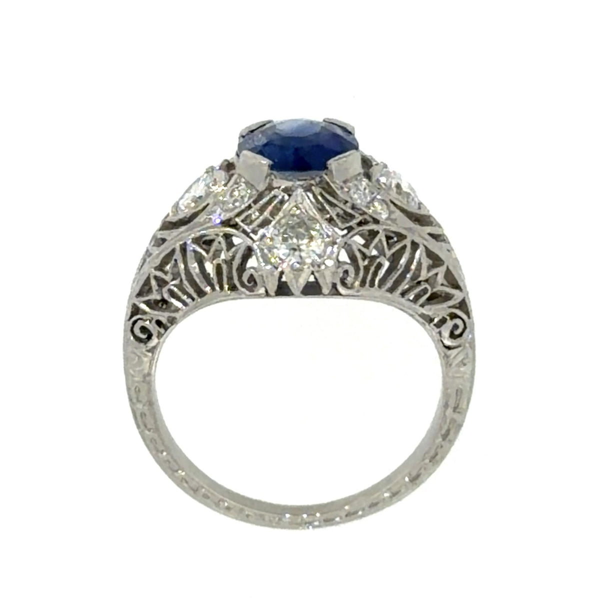 2.45ct Round Sapphire .32ct Euro Diamond Platinum Handmade Ring 6.58g 8 Size