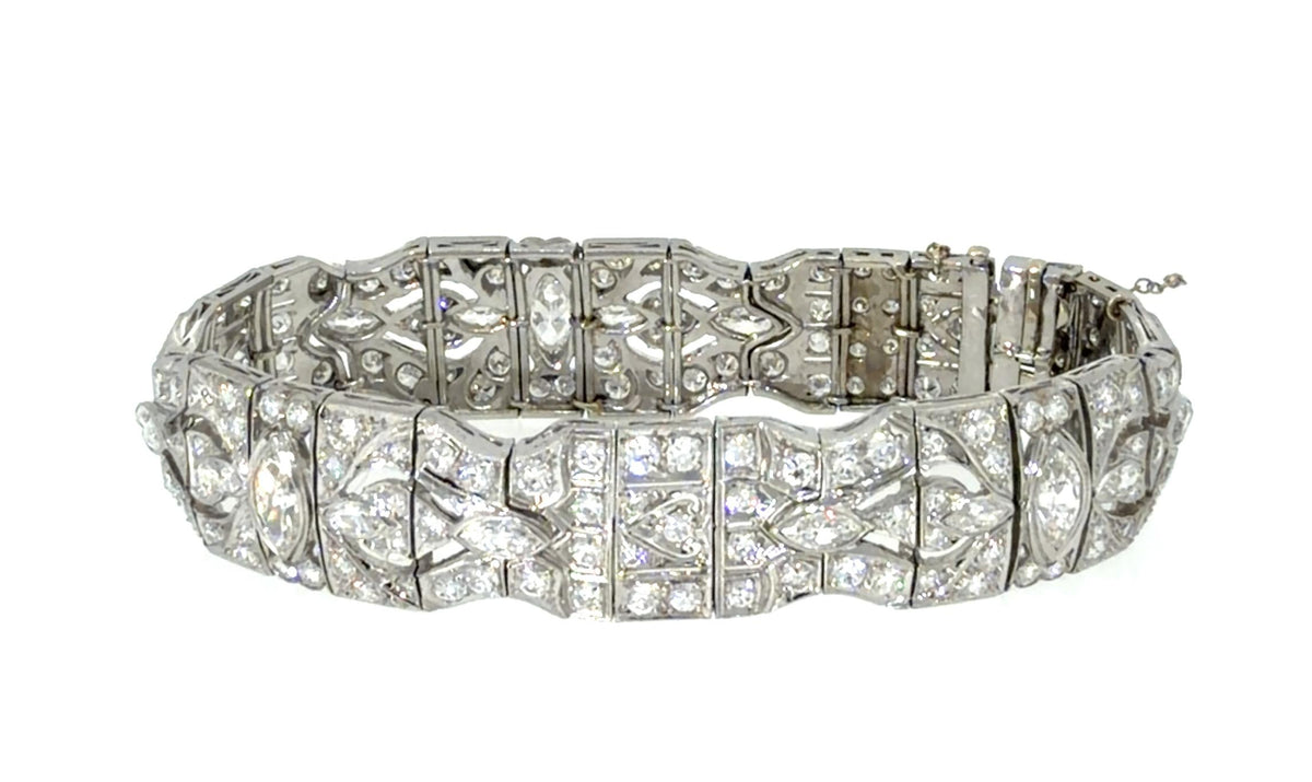Art Deco Platinum 12.20ct Euro Dia Bracelet (Antique 1920s) 54.2g