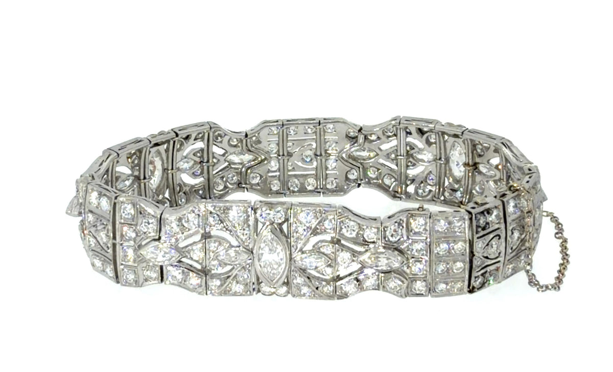 Art Deco Platinum 12.20ct Euro Dia Bracelet (Antique 1920s) 54.2g