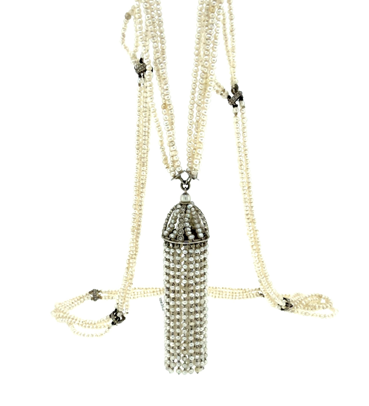 Edwardian 1.50ct Diamond + Natural Pearl Platinum & 14K Sautoir Necklace