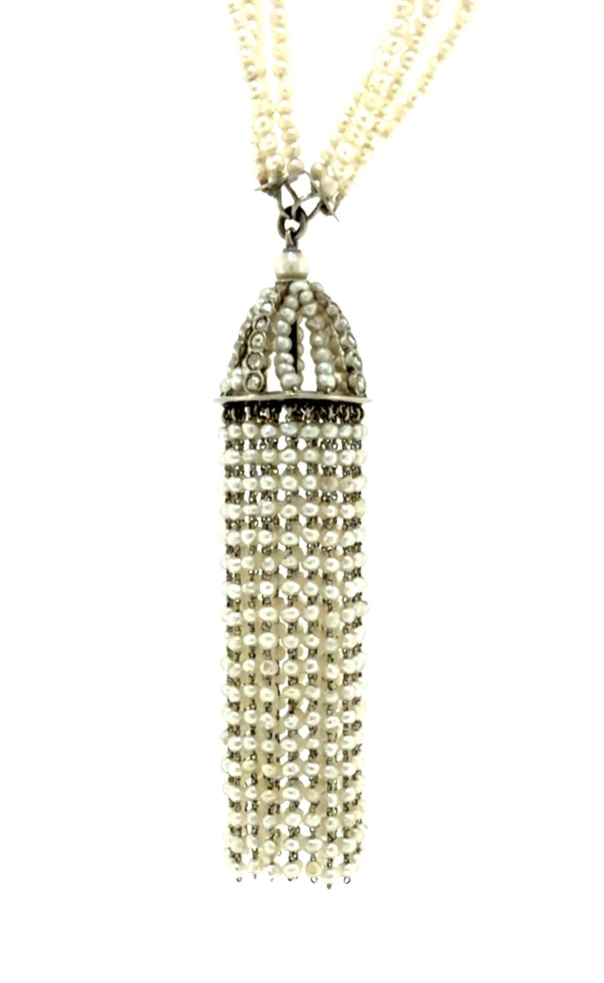 Edwardian 1.50ct Diamond + Natural Pearl Platinum & 14K Sautoir Necklace