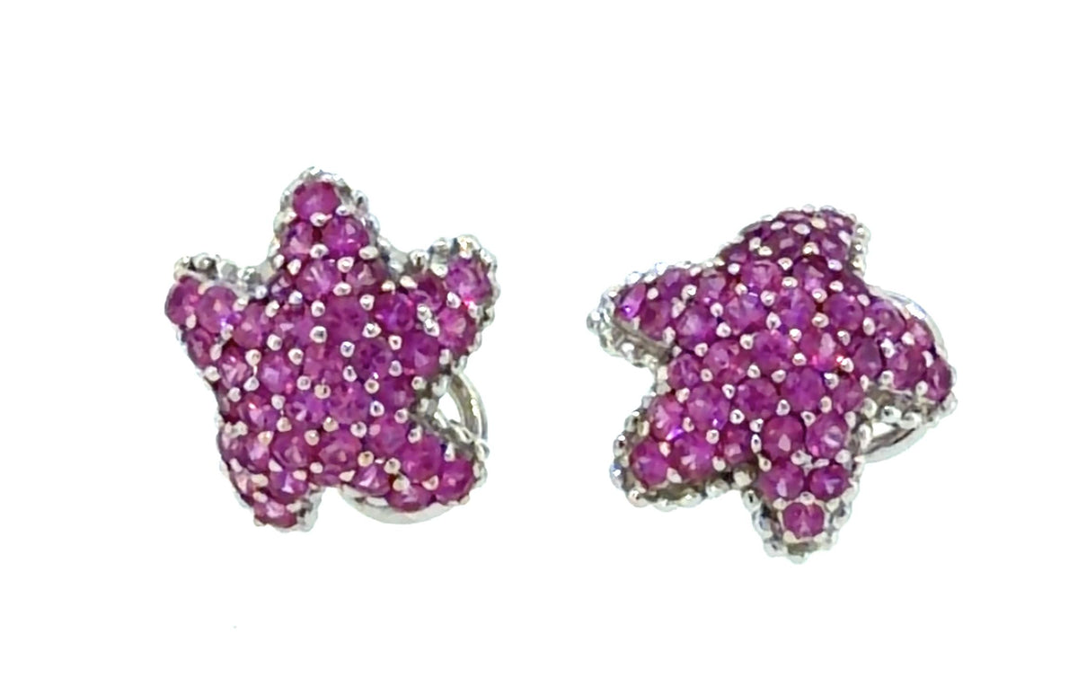 18K White Gold 6ct Pink Sapphire Starfish Clip Earrings 12.5 grams 0.75 inches