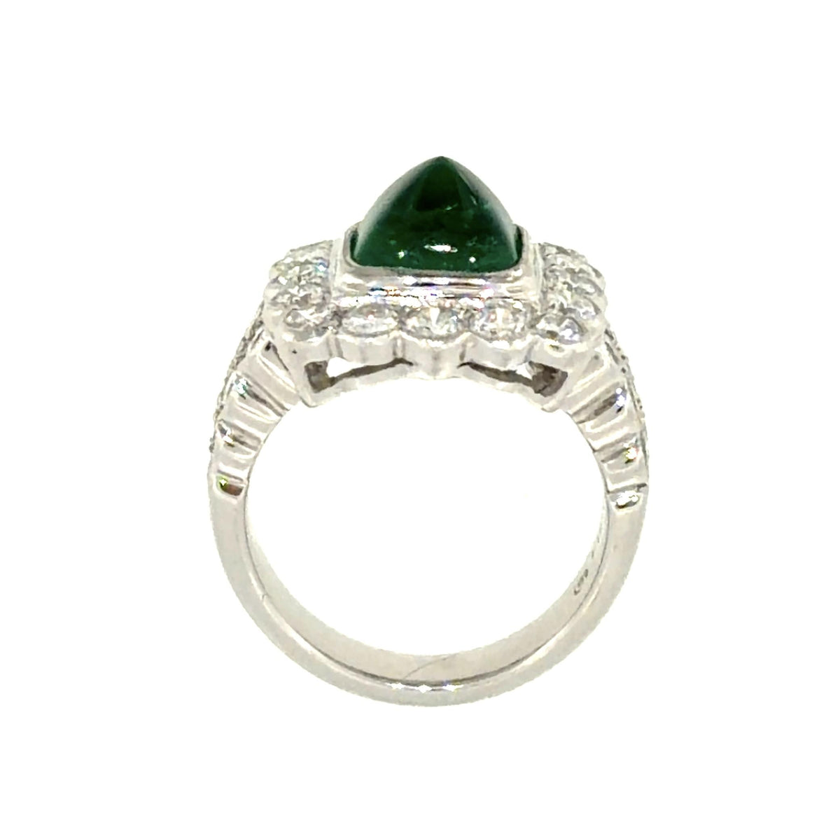 2.50ct Colombian Cabochon Emerald Platinum 2ct Diamond Ring 12.7g