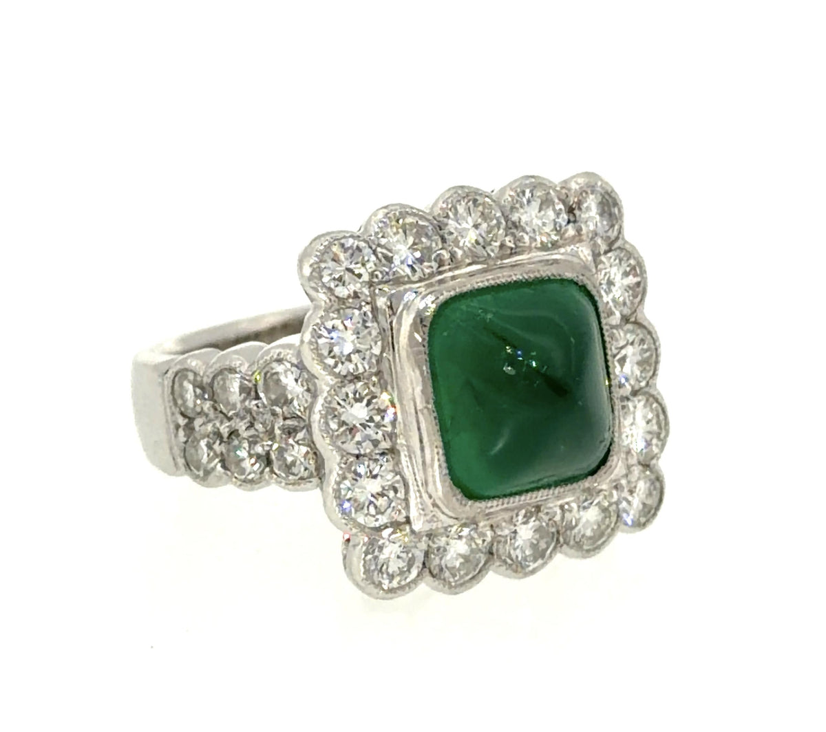 2.50ct Colombian Cabochon Emerald Platinum 2ct Diamond Ring 12.7g