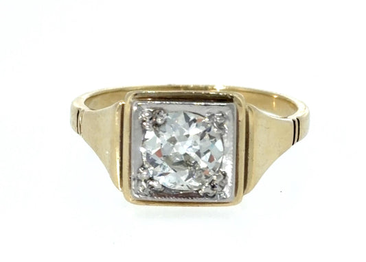 Art Deco 14K Yellow Gold 1.03ct Diamond Ring (Vintage 1930s) I-J color