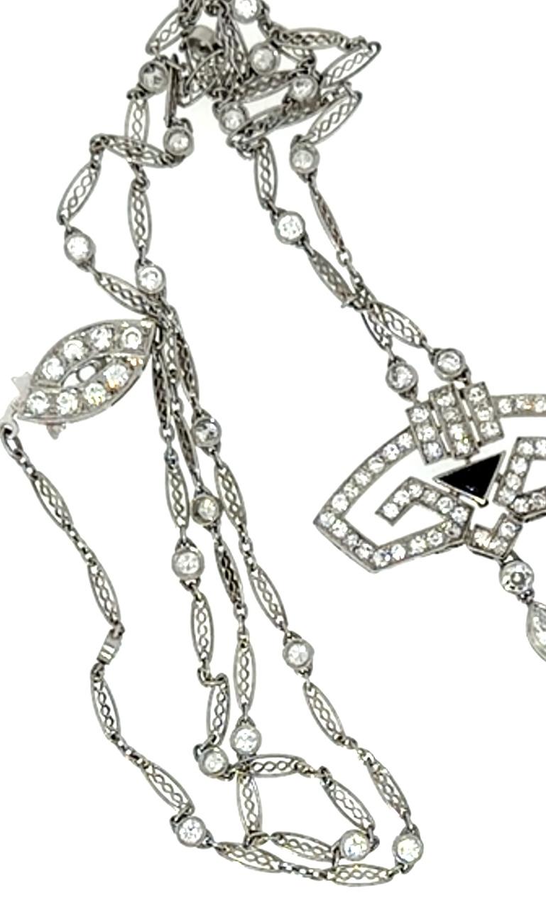 French Art Deco 5ct Euro+Single cut Dia Platinum Diamond Watch Pendant Necklace