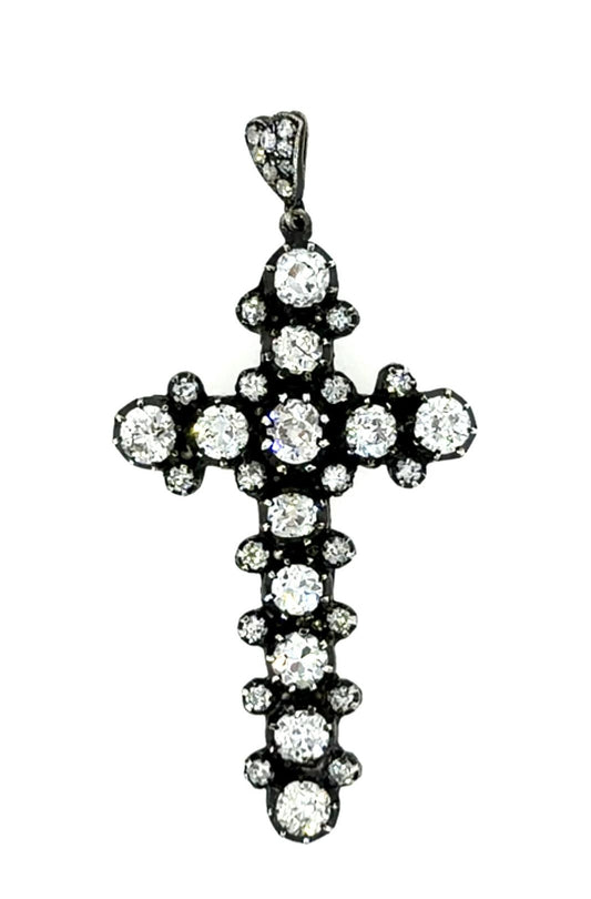 18KW Gold & Silver Top Cross Inspired Pendant 7.70ct (12 Center Mine Diamond)