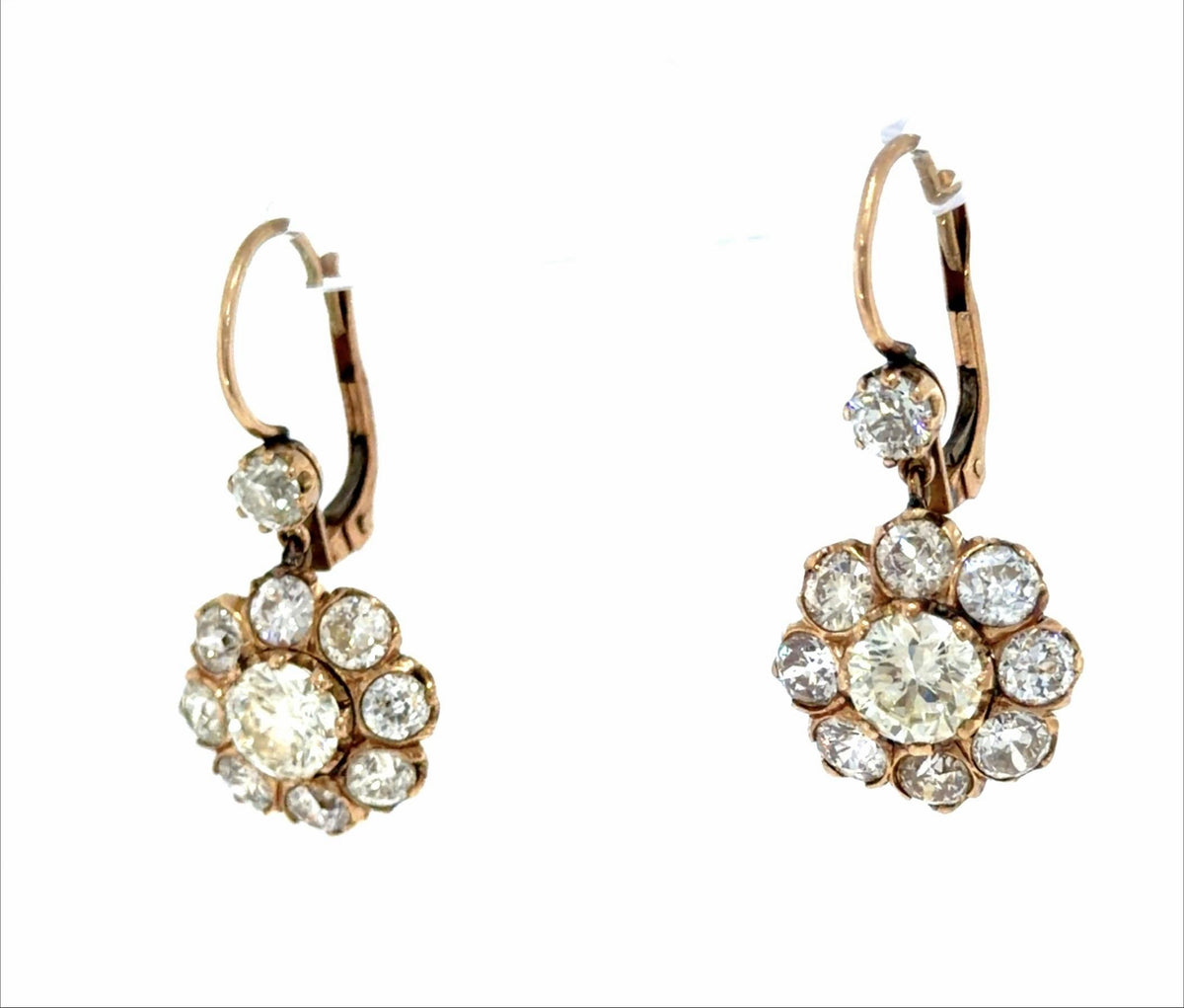 18K Yellow Gold Dia Cluster Earrings 2.20ct (Two Old Euro Dia) 4.40ct SD