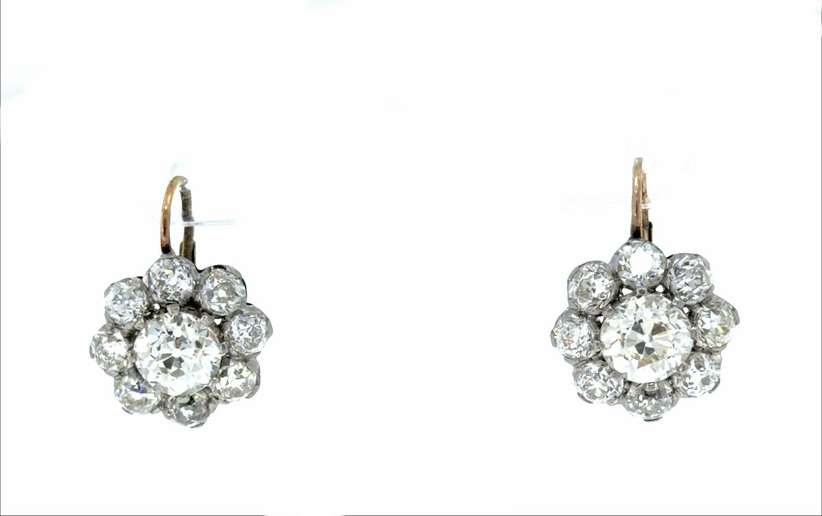 Platinum & 18K Yellow Gold 5.80ct Diamond Earrings 2.80ct (Two Center Euro Dia)