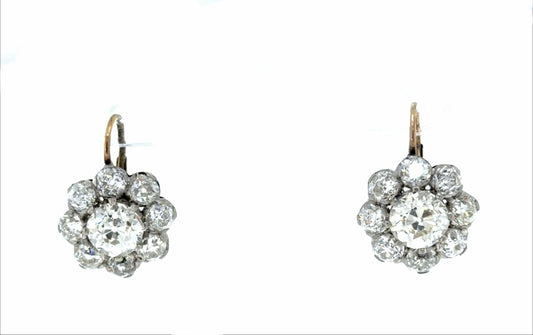Platinum & 18K Yellow Gold 5.80ct Diamond Earrings 2.80ct (Two Center Euro Dia)