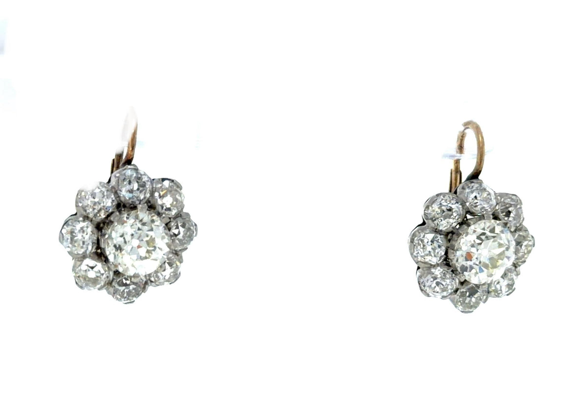 Platinum & 18K Yellow Gold 5.80ct Diamond Earrings 2.80ct (Two Center Euro Dia)