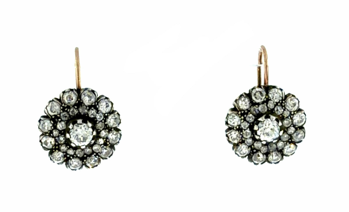 18K Rose Gold & Silver Diamond Cluster Inspired Earrings 5.5 grams  5.00ct F-H