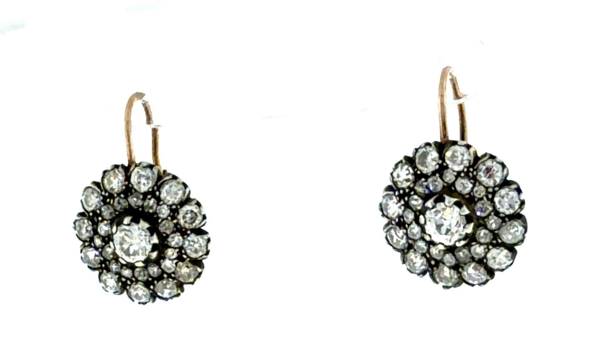 18K Rose Gold & Silver Diamond Cluster Inspired Earrings 5.5 grams  5.00ct F-H