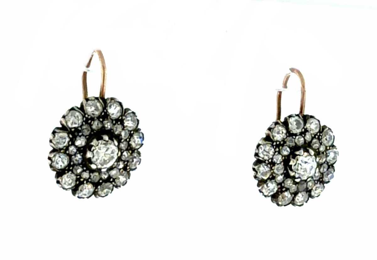 18K Rose Gold & Silver Diamond Cluster Inspired Earrings 5.5 grams  5.00ct F-H