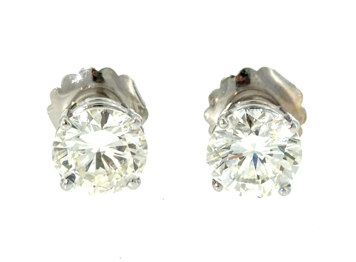 3.01ct+2.58ct Diamond 14KW Gold Stud Earrings 3.6g I-J VS2-SI1