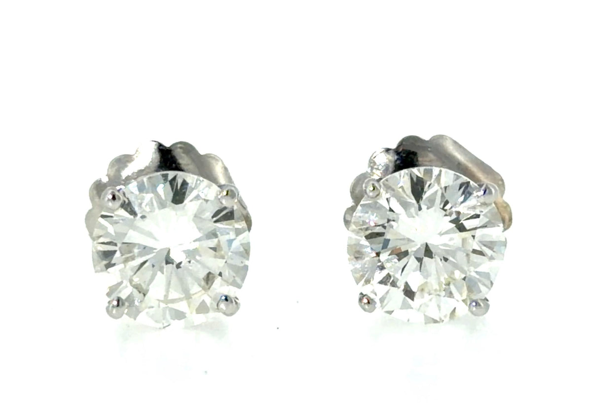 3.01ct+2.58ct Diamond 14KW Gold Stud Earrings 3.6g I-J VS2-SI1