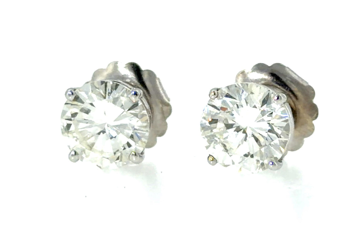3.01ct+2.58ct Diamond 14KW Gold Stud Earrings 3.6g I-J VS2-SI1