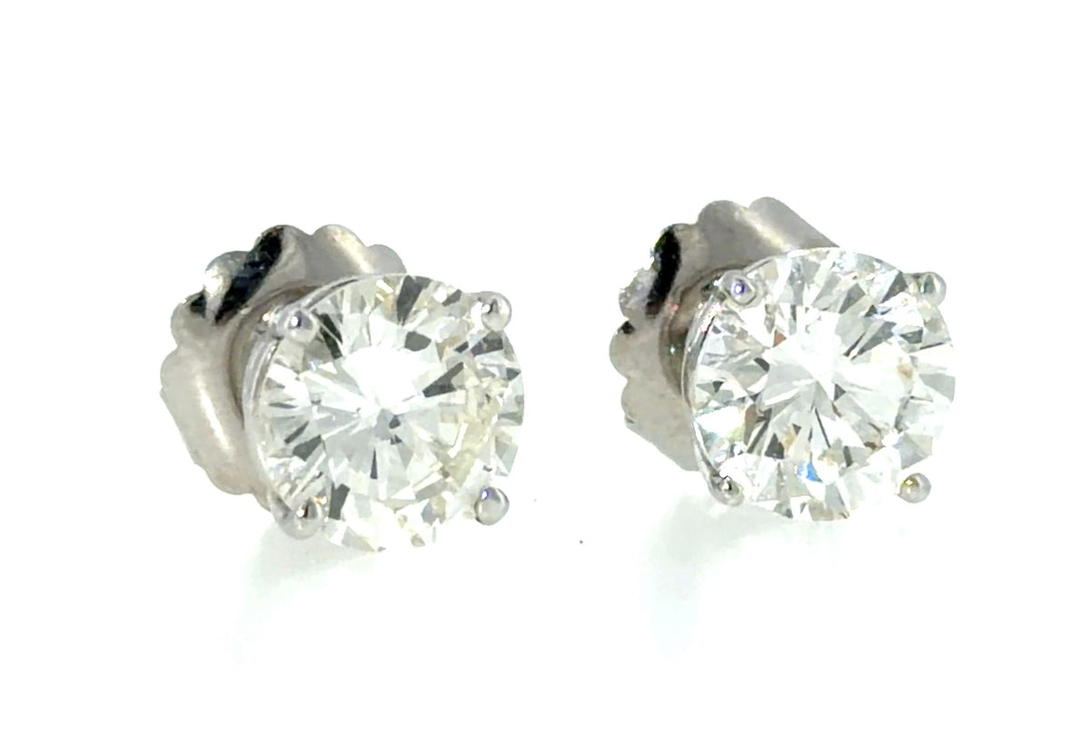 3.01ct+2.58ct Diamond 14KW Gold Stud Earrings 3.6g I-J VS2-SI1