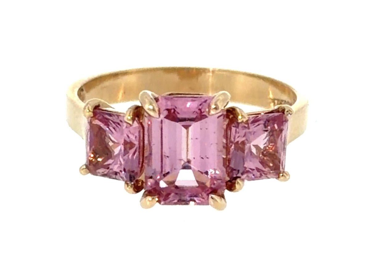2ct Center Pink Spinel 14KY Gold Ring 1.60ct Side Spinel