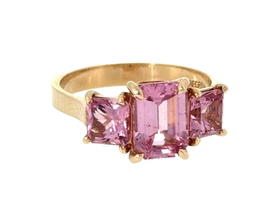 2ct Center Pink Spinel 14KY Gold Ring 1.60ct Side Spinel