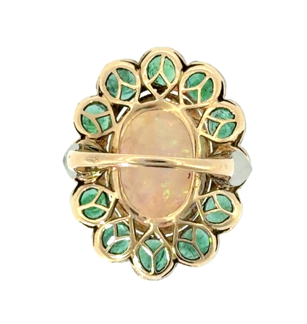 Original Edwardian 3.50ct Opal 3.73ct Emerald 14K Two Tone Ring (Antique 1900s)