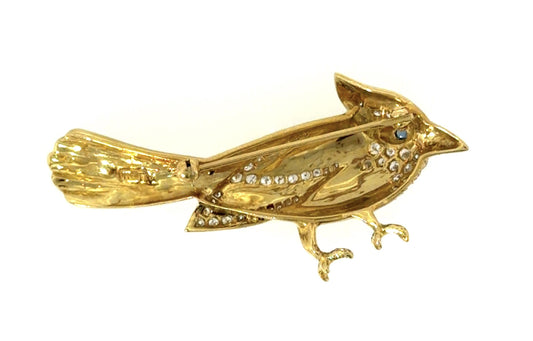.80ct Diamond + Enamel 18KY Gold Bird Brooch (Vintage 1960s) 10g 2.25"