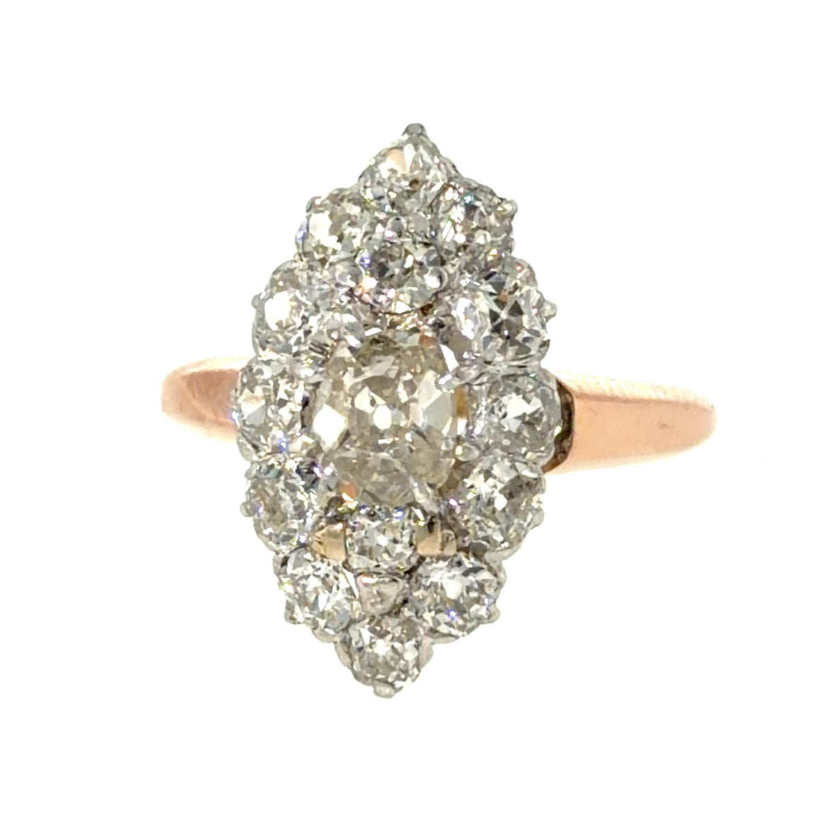 Original Edwardian .50ct Cushion Old Mine Center Diamond PT+18KY Gold Ring