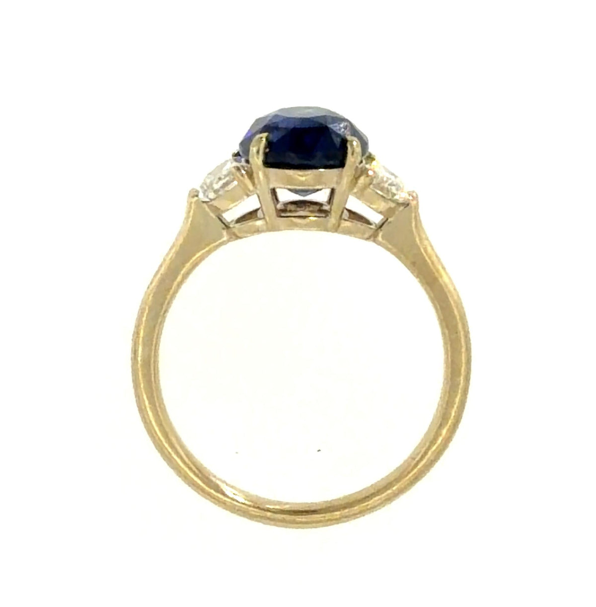 3.47ct Oval Sri Lanka Heated Sapphire .74ct Half Moon Diamond 14KY Gold Ring
