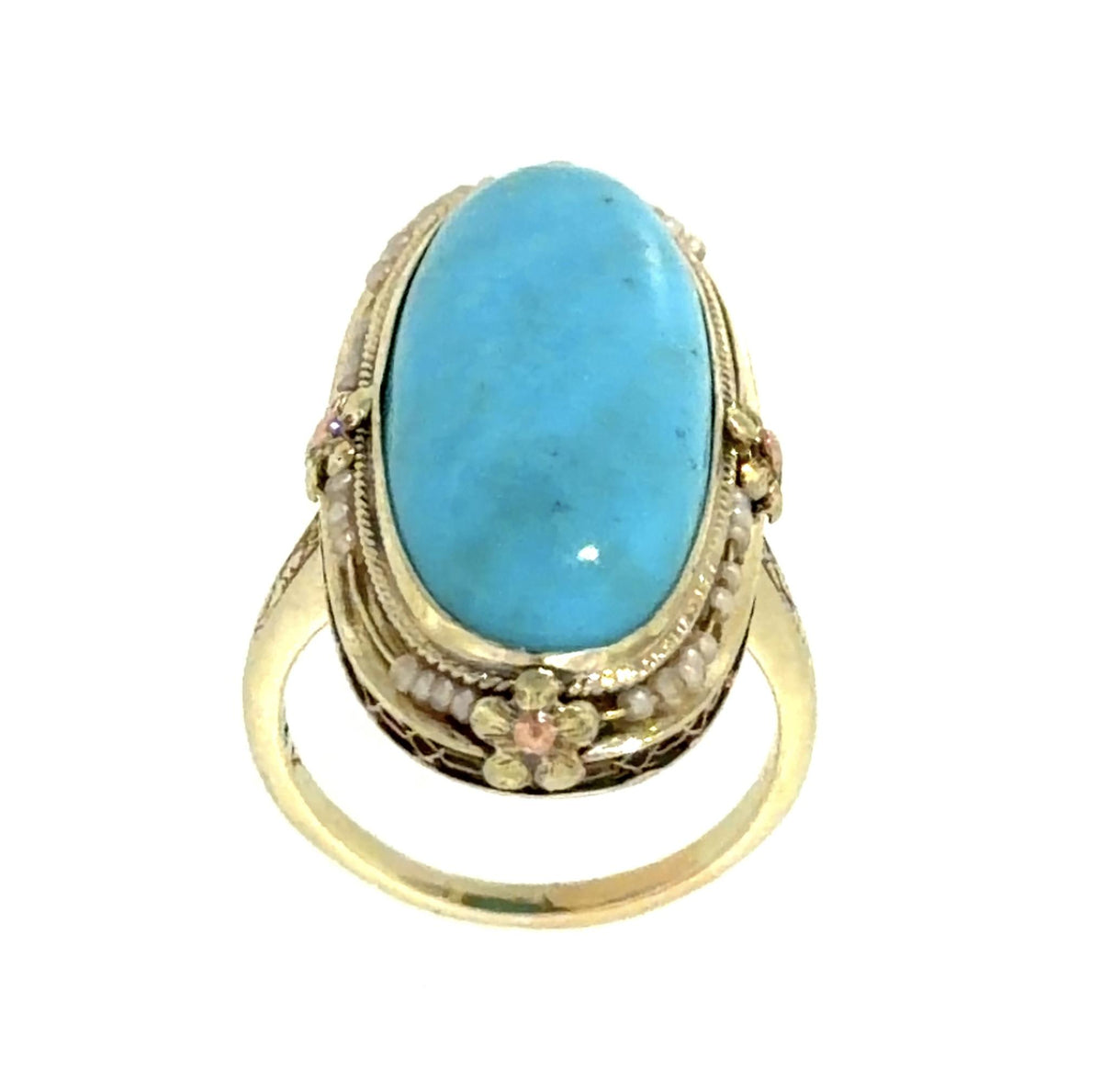 Original Victorian 10.30ct Turquoise 14KY Gold Ring (Antique 1890s) 7.60g
