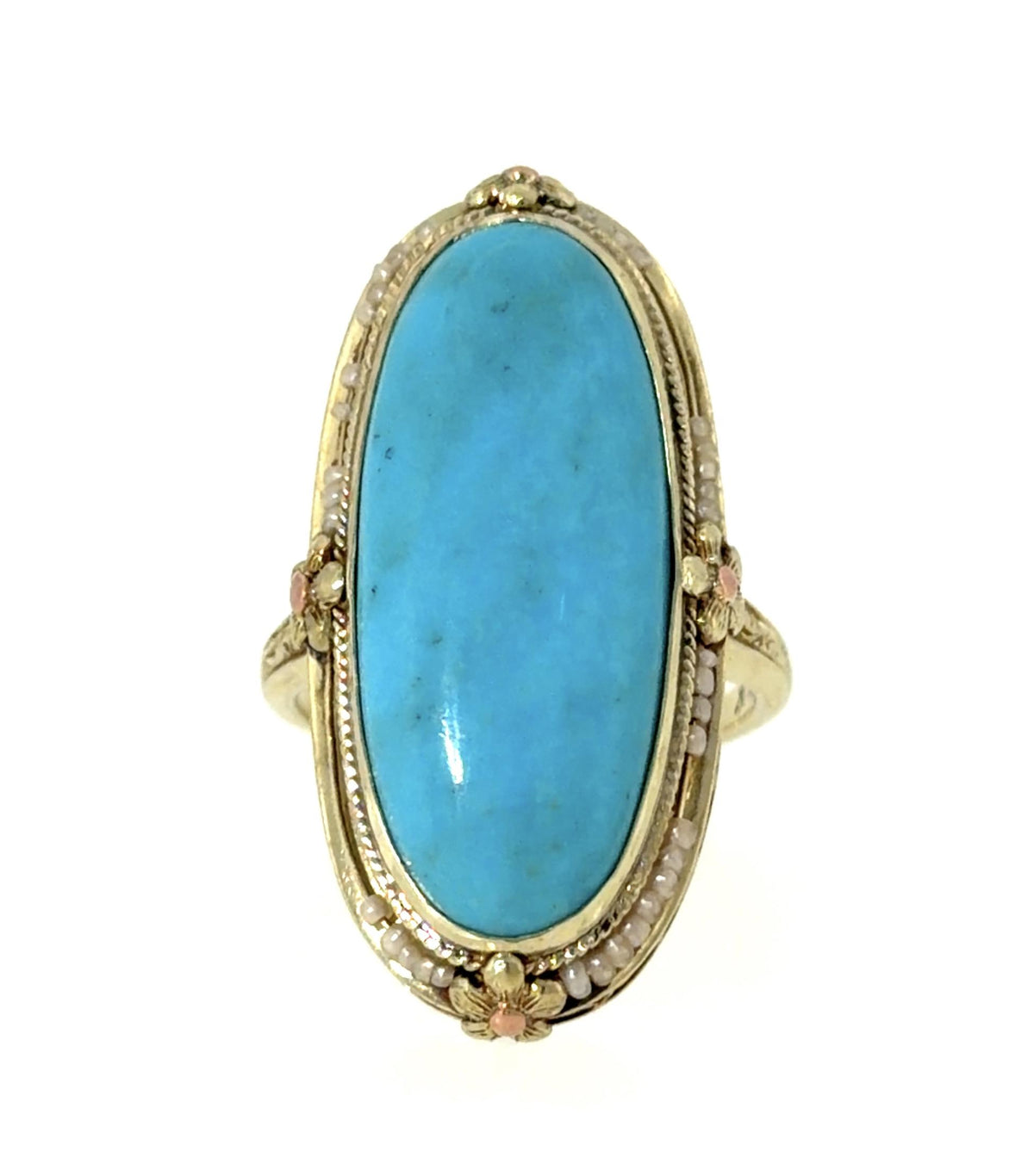 Original Victorian 10.30ct Turquoise 14KY Gold Ring (Antique 1890s) 7.60g
