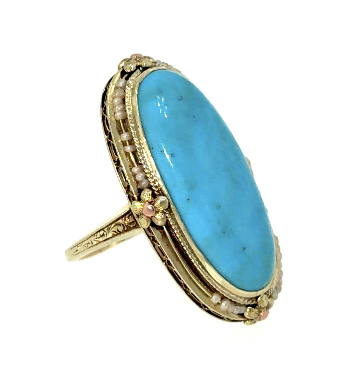 Original Victorian 10.30ct Turquoise 14KY Gold Ring (Antique 1890s) 7.60g