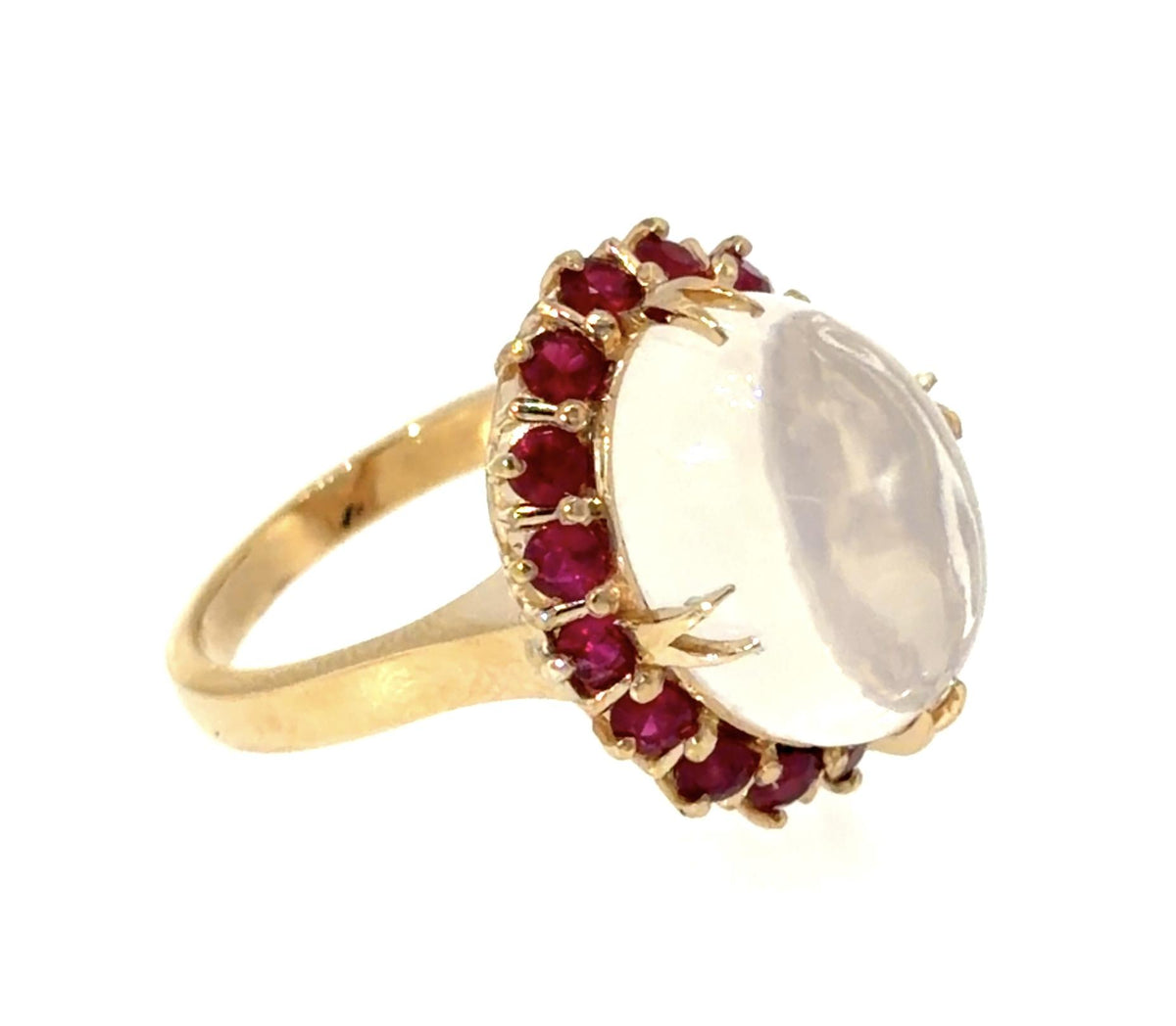 11.50ct Moonstone 1.74ct Round Ruby 14KY Gold Ring 8.70g