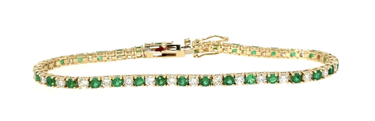 2.26ct Emerald 1.90ct Diamond 14KY Gold Tennis Bracelet 7.80g 7"