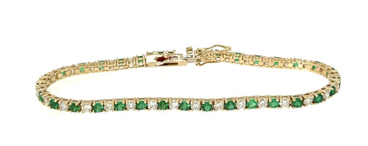 2.26ct Emerald 1.90ct Diamond 14KY Gold Tennis Bracelet 7.80g 7"