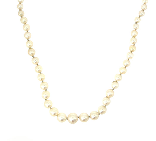 Original Art Deco 3mm-7.50mm Graduated Culture Pearl 14KW Gold Necklace