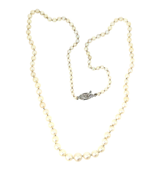 Original Art Deco 3mm-7.50mm Graduated Culture Pearl 14KW Gold Necklace