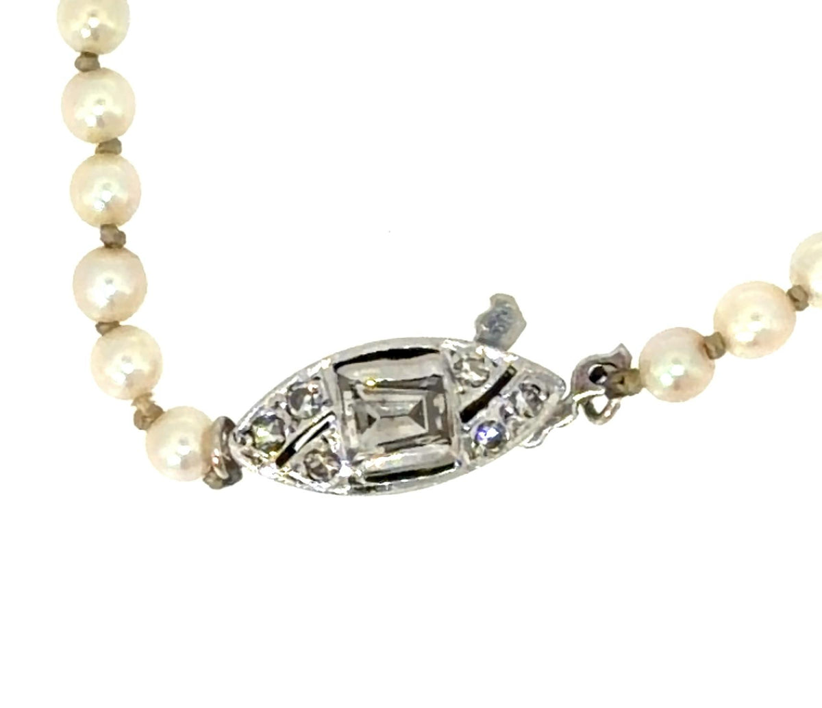 Original Art Deco 3mm-7.50mm Graduated Culture Pearl 14KW Gold Necklace