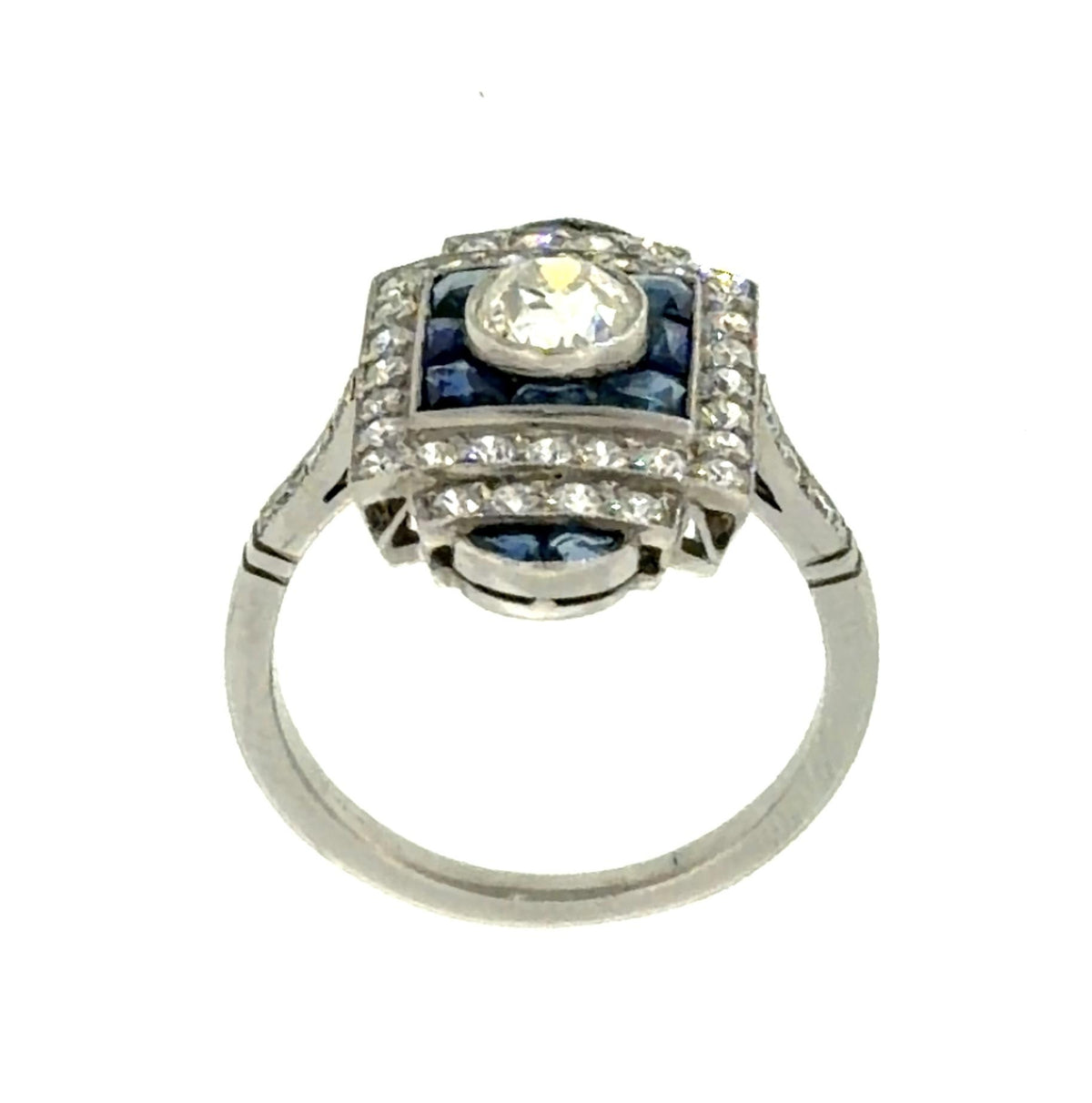 .68ct European Diamond 2.31ct Sapphire Platinum Handmade Inspired Ring .64ct SD