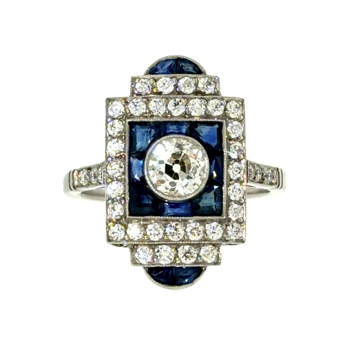 .68ct European Diamond 2.31ct Sapphire Platinum Handmade Inspired Ring .64ct SD