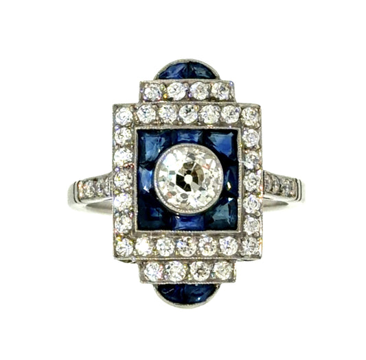 .68ct European Diamond 2.31ct Sapphire Platinum Handmade Inspired Ring .64ct SD