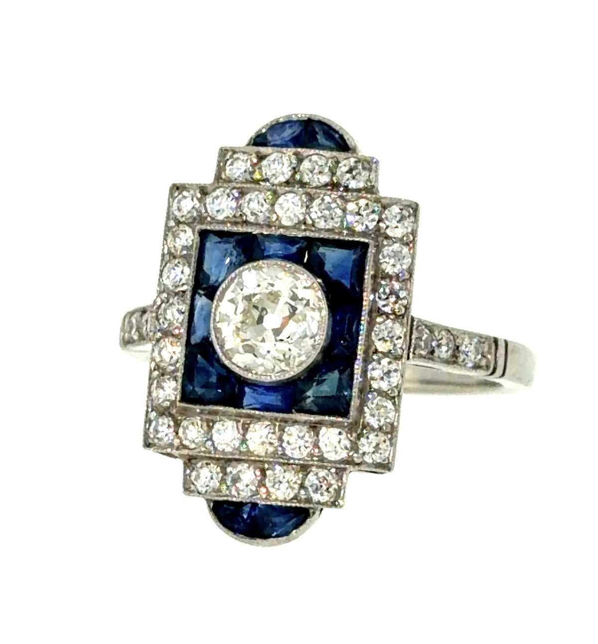 .68ct European Diamond 2.31ct Sapphire Platinum Handmade Inspired Ring .64ct SD